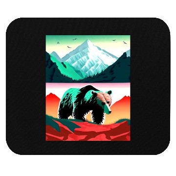 Discover Bear and Mountains Nature Art Mouse Pads