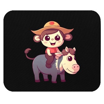 Discover Girl, Monkey and Cow, Charming Kids Design Mouse Pads