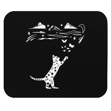 Discover Funny Minimalist Floral Cat Playing With Butterfly Mouse Pads