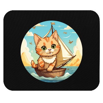 Discover Sailing Cat on Sailboat, Sunset Animal Design Mouse Pads
