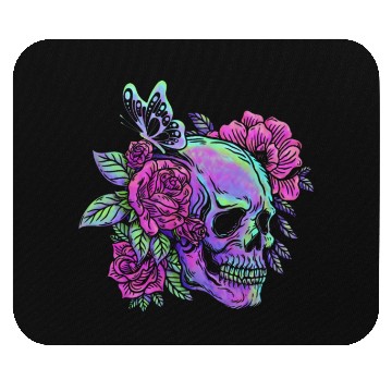 Discover Skeleton Mouse Pads, Neon Skull Roses Gothic Skeleton
