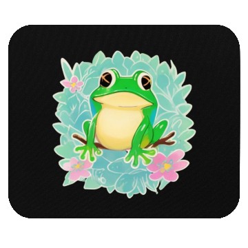 Discover Cute Little Tree Frog on a Floral background Mouse Pads