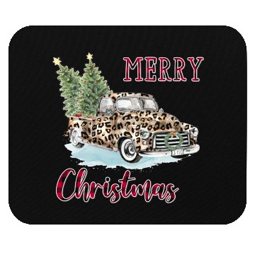 Discover Merry Christmas Leopard Print Truck Mouse Pads