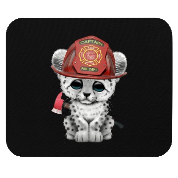 Discover Cute Snow Leopard Cub Firefighter Mouse Pads