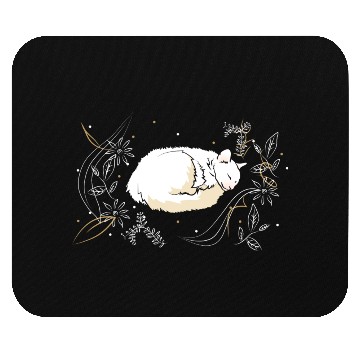 Discover Sleepy Cat And Flowers Mouse Pads