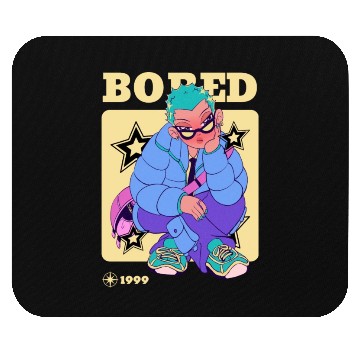 Discover Black Cream Blue Y2K Anime Illustrated Bored Mouse Pads