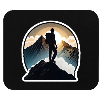Discover Hiker Standing Atop A Majestic Mountain Mouse Pads