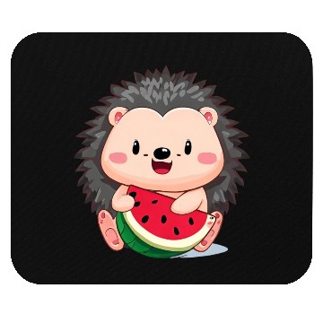 Discover Happy hedgehog enjoys watermelon Mouse Pads