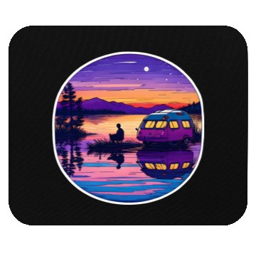 Discover A Camper Enjoying A Peaceful Lakeside Mouse Pads