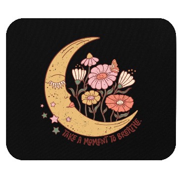 Discover SELF CARE Mouse Pads, Moon Face, Wild Flower Mouse Pads