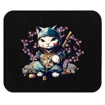 Discover Samurai Cat Anime Kawaii Japanese Style Mouse Pads