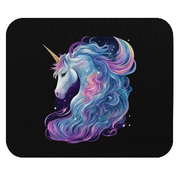 Discover Unicorn with flowing mane surrounded by stars Mouse Pads