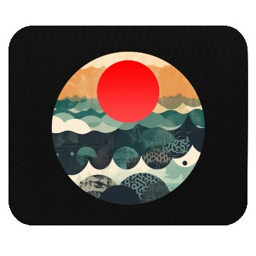Discover Red sun Japanese Art Inspired Patterned Ocean Mouse Pads