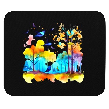 Discover Serenity in Flight: Watercolor Birds over Forest Mouse Pads