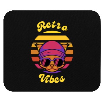 Discover Black Coloful Sunset Cat Retro Vibes T-shit. Mouse Pads