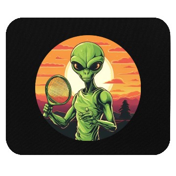 Discover Alien playing Tennis/Badminton at Sunset Mouse Pads