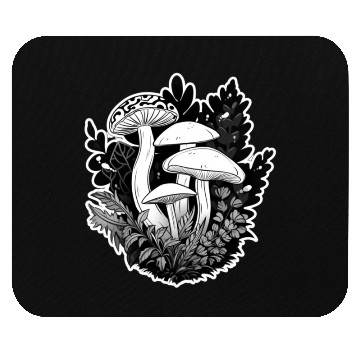 Discover Black and White Enchanted Mushrooms Mouse Pads