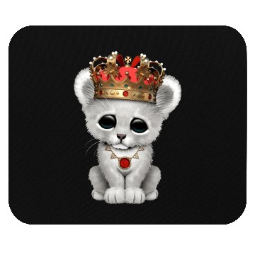 Discover Cute Royal White Lion Wearing Crown Mouse Pads