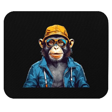 Discover Smiling monkey wearing sunglasses and bucket hat Mouse Pads