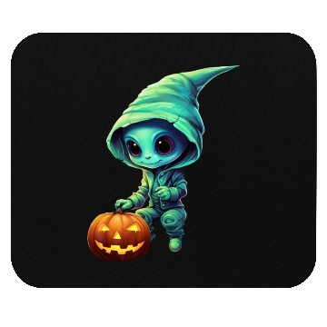 Discover Halloween Alien with Pumpkin - Green Mouse Pads