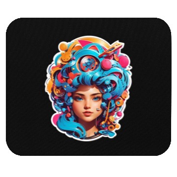 Discover Psychedelic girl with multi color hair. futuristic Mouse Pads