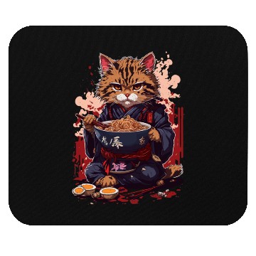 Discover cute cat with ramen bowl design Mouse Pads