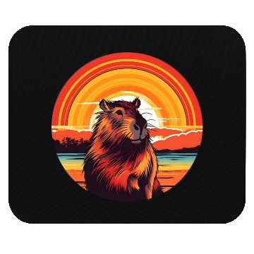 Discover Sunset Serenity: Rustic Capybara Stripe Illustrate Mouse Pads