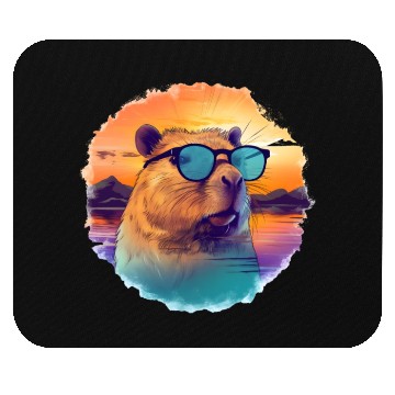 Discover Sunset Serenity: Rustic Capybara Stripe Illustrate Mouse Pads