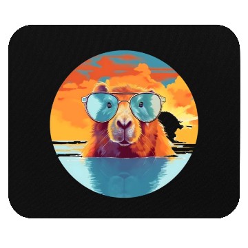 Discover Sunset Serenity: Rustic Capybara Stripe Illustrate Mouse Pads