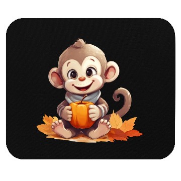 Discover Autumnal Monkey with Pumpkin and Apple Mouse Pads