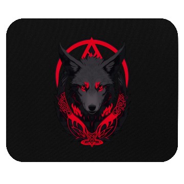 Discover Red and Black Wolf Head with Fiery Eyes Mouse Pads