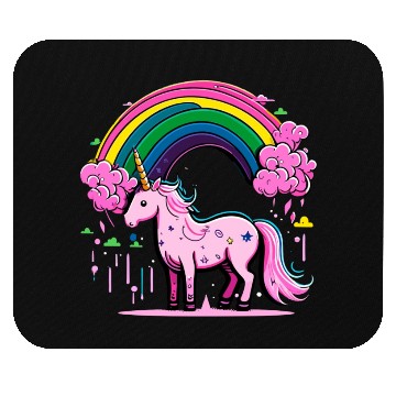 Discover Pink cute unicorn in rainbow Mouse Pads