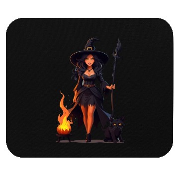 Discover The evil witch and her black cat Mouse Pads
