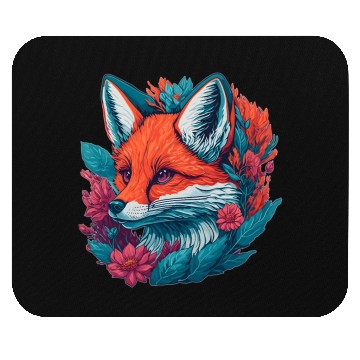 Discover Fox Cub with Flowers Mouse Pads