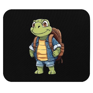Discover Turtle Wearing Backpack Mouse Pads