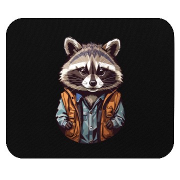Discover Raccoon on Orange Jacket Sticker Mouse Pads