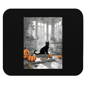 Discover black cat in halloween Mouse Pads