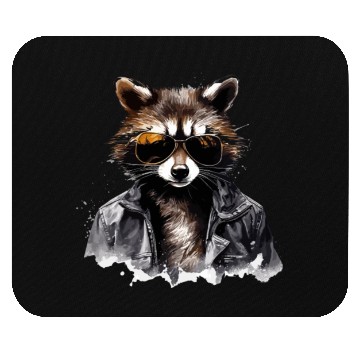 Discover Cool raccoon in black jacket Mouse Pads