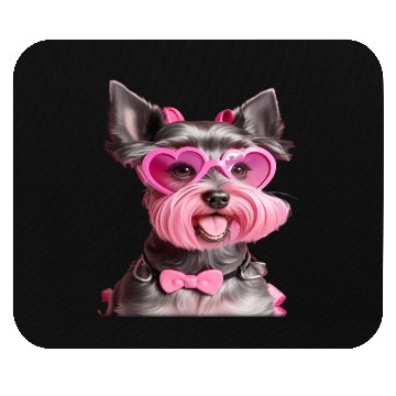 Discover Schnauzer Wearing Pink Bow Tie Mouse Pads
