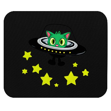 Discover Cat Alien In UFO With Stars Mouse Pads