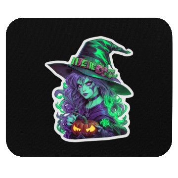 Discover Wicked Witch Halloween Sticker, neon color Mouse Pads