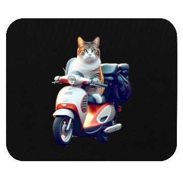 Discover 3D cute adorable white cat rides a red motorcycle Mouse Pads