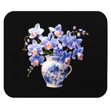 Discover Blue Orchids in a Vase Graphic Mouse Pads