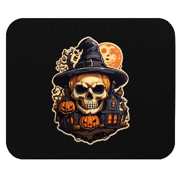 Discover Halloween Skull House with Hat Premium Mouse Pads