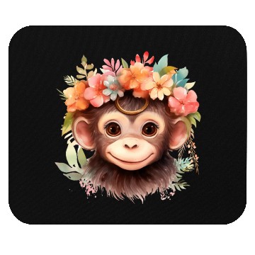 Discover Monkey Chimpanzee Jungle Animal Boho Floral Ape Mouse Pads