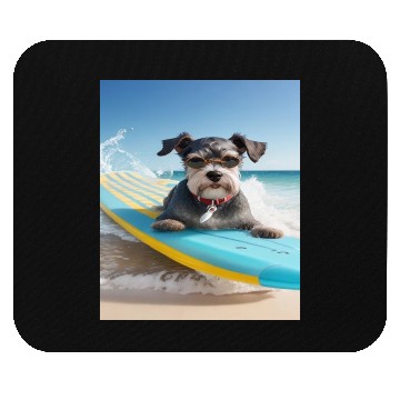 Discover Schnauzer Surfing at Beach On A Surfboard Mouse Pads
