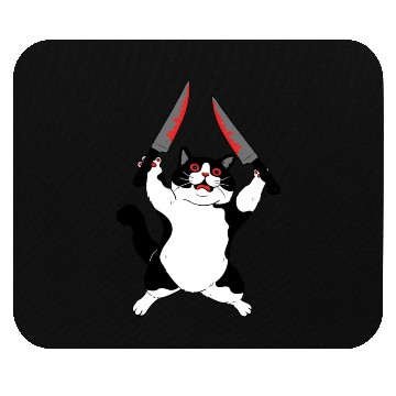 Discover Furious Cat Holding Knifes Funny Design Mouse Pads