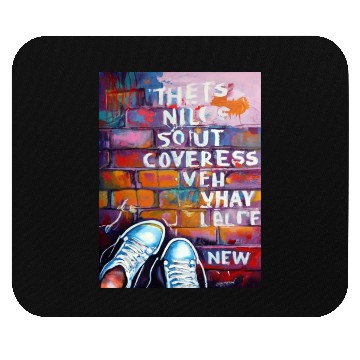 Discover Sneaker Street Art: Rebel Typography on Brick Wal Mouse Pads