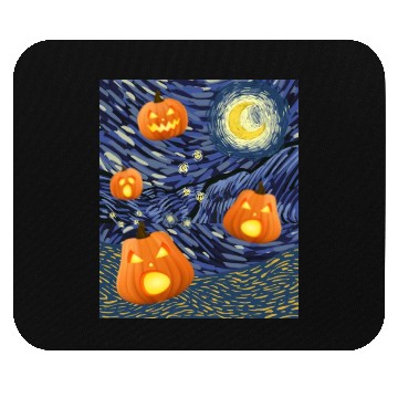 Discover Starry Night with Pumpkins Funny Halloween Art Mouse Pads