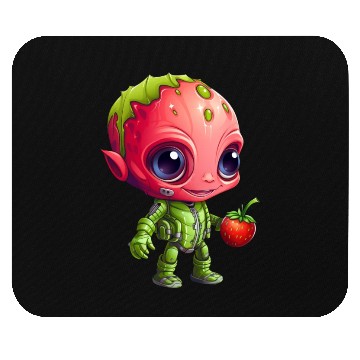 Discover Strawberry Alien: Green & Red in Harmony Mouse Pads